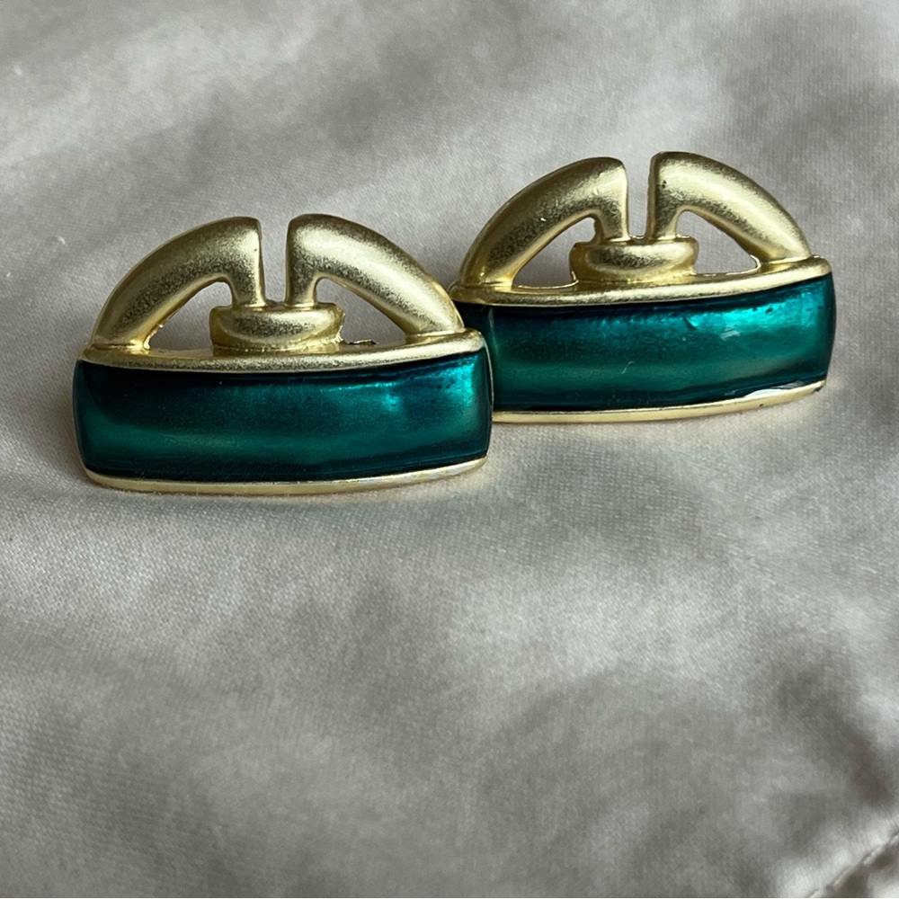 Vintage Gold and Teal Pierced Earrings